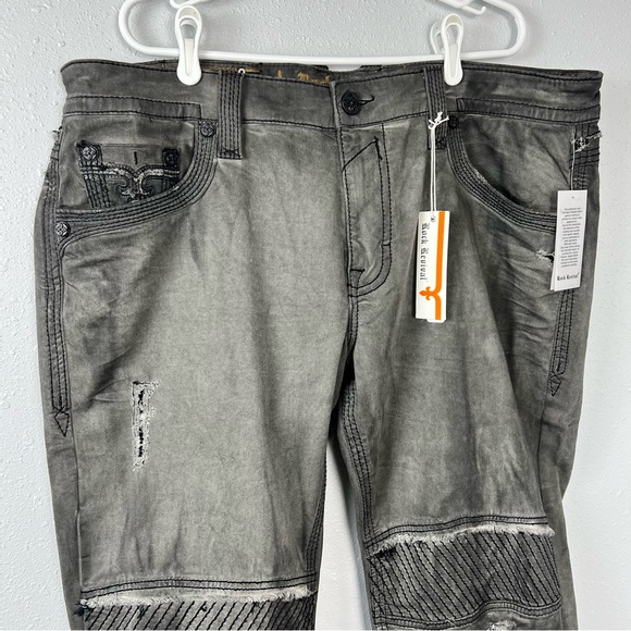Rock Revival Men’s Jeans Size 42 Armory Biker Distressed Embroidered NWT - Picture 3 of 14